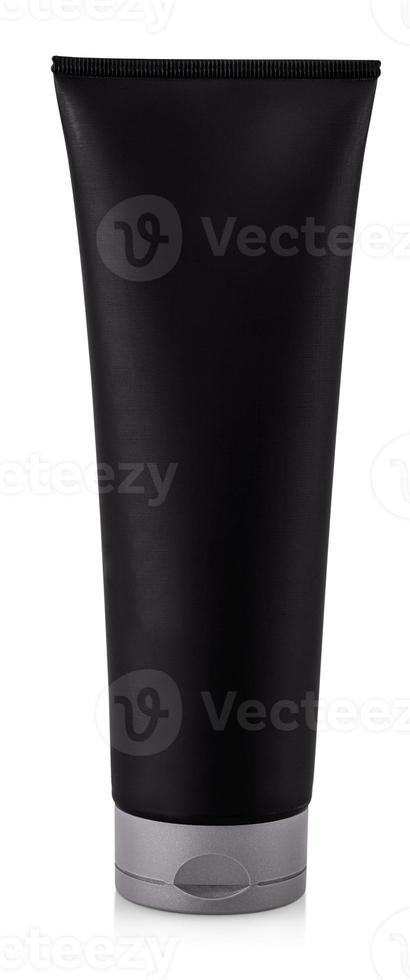 Black tube bottle of shower gel isolated on white background photo