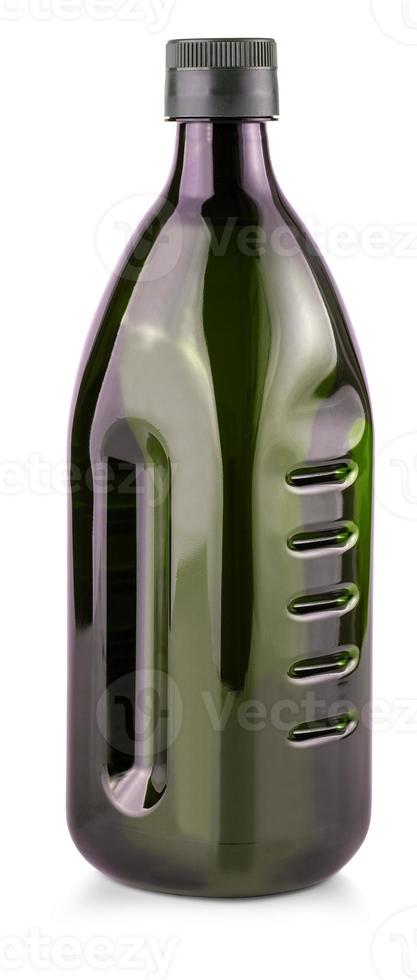 green bottle with olive oil on white background photo