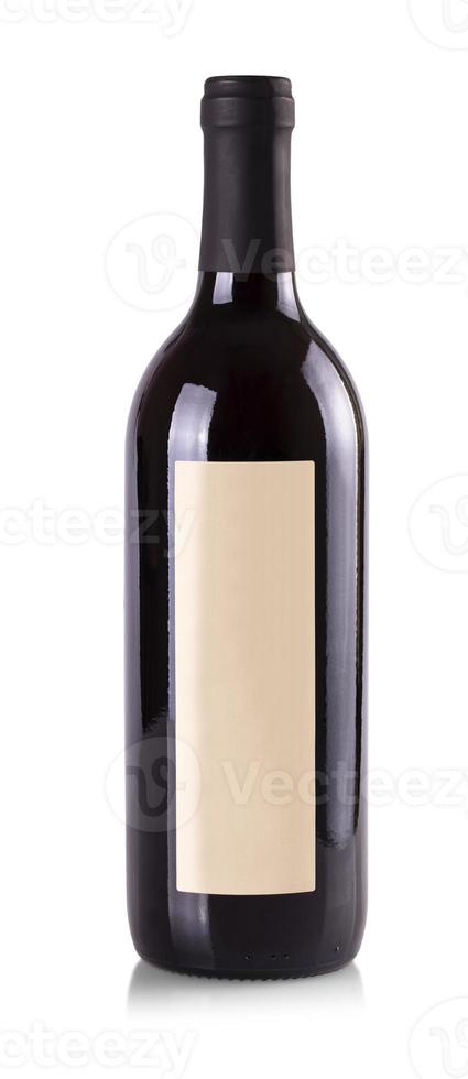 red wine bottle with label on white background photo