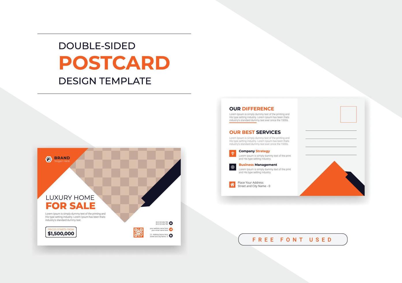 Home for sale company postcard, real estate business Postcard design template vector