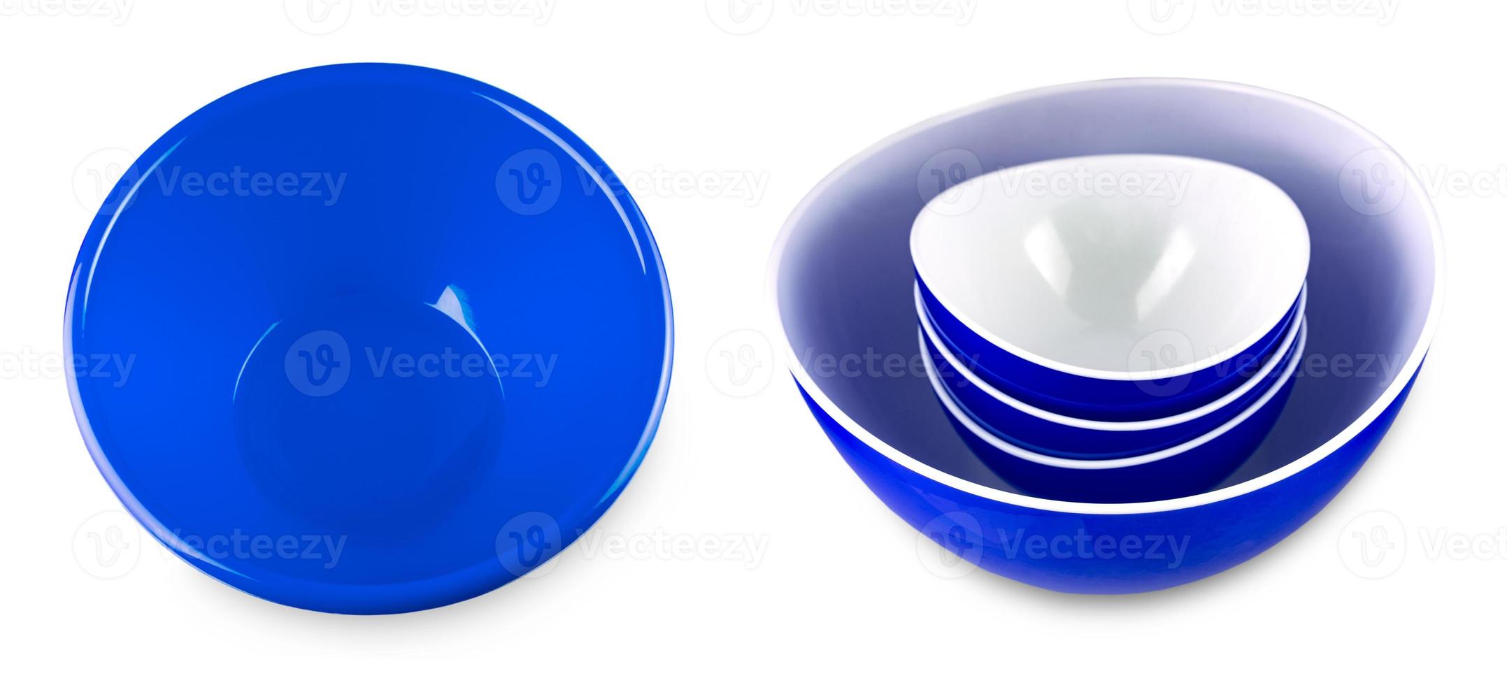 Set of close up blue bowl isolated on white background photo