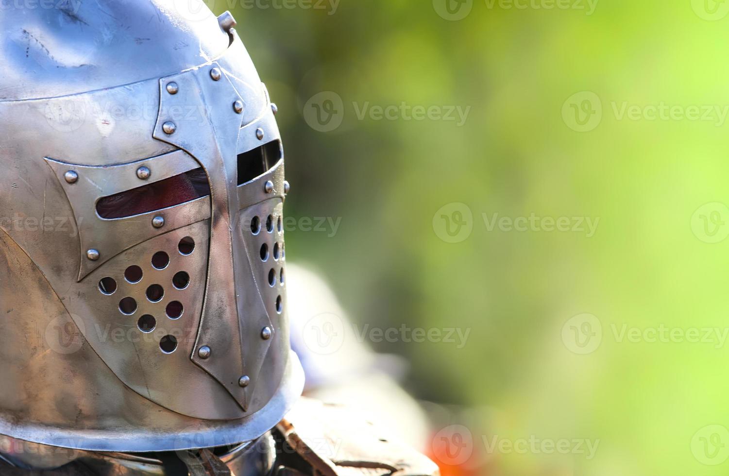 Helmet of a medieval knight. Close up photo