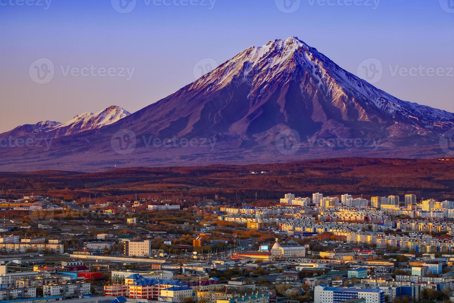 Panoramic view of the city Petropavlovsk-Kamchatsky. Selective focus photo