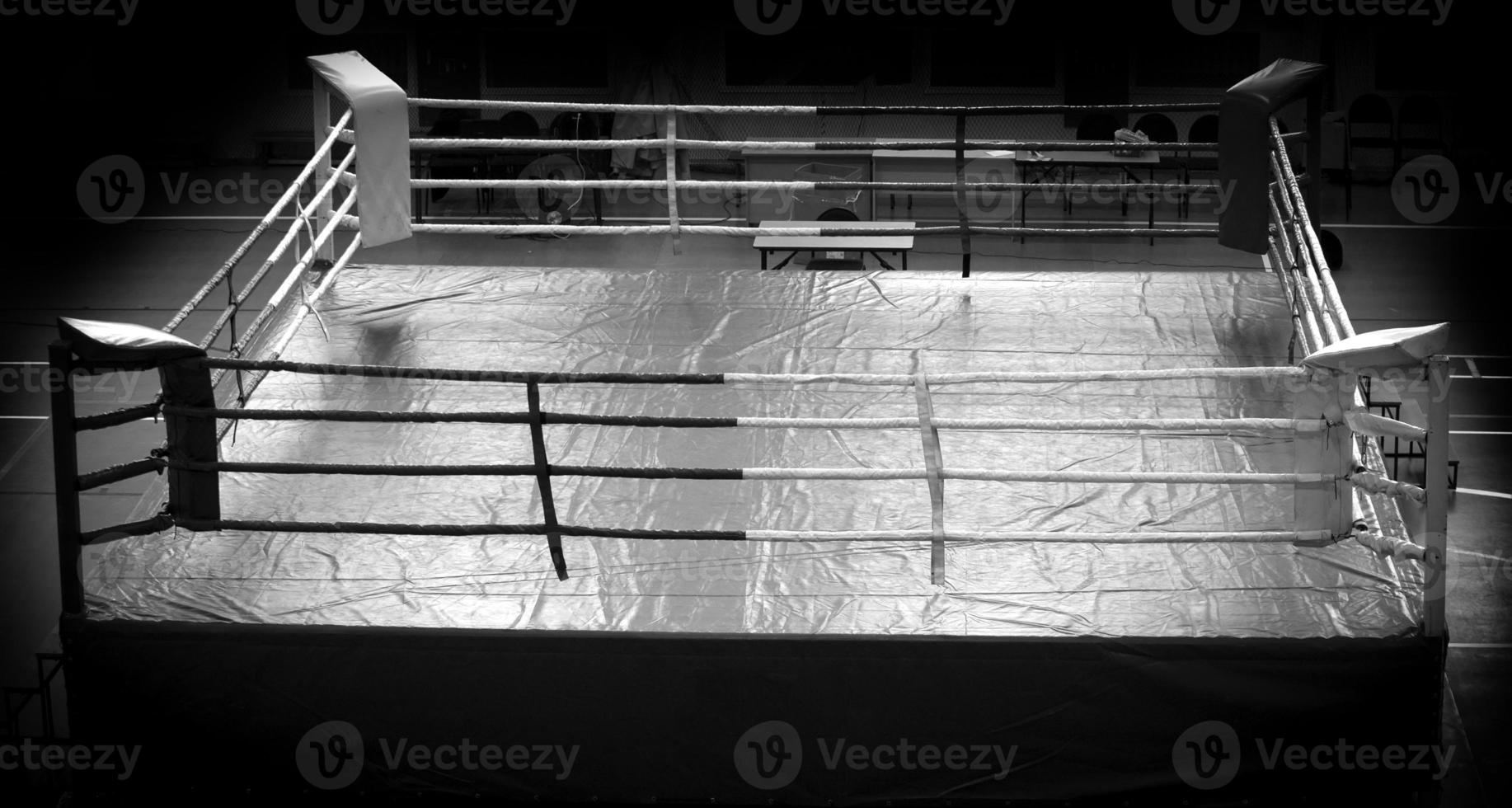 modern Professional boxing ring illuminated in the middle photo