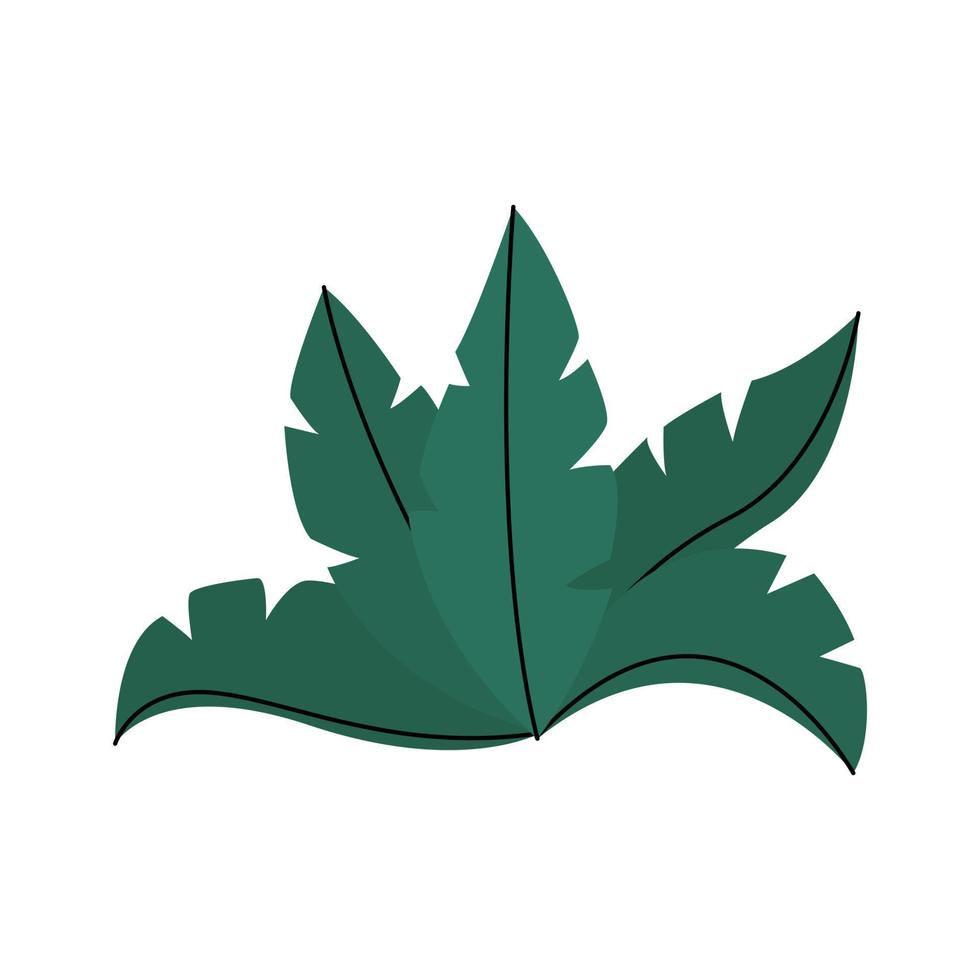 Cute tropical bush with green leaves. Jungle palm leaves from exotic summer location. Green foliage, wild floral. Jurassic era wildlife for children. Vacation, travel, trip, beach. vector
