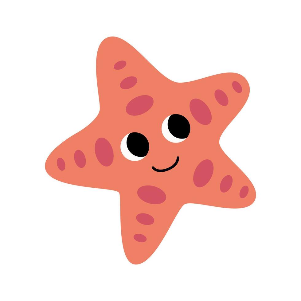 Cute orange starfish swimming, marine animal. Inhabitants of sea, ocean underwater life. Childish aquatic mammals print for nursery, kids apparel, poster, postcard, pattern. vector