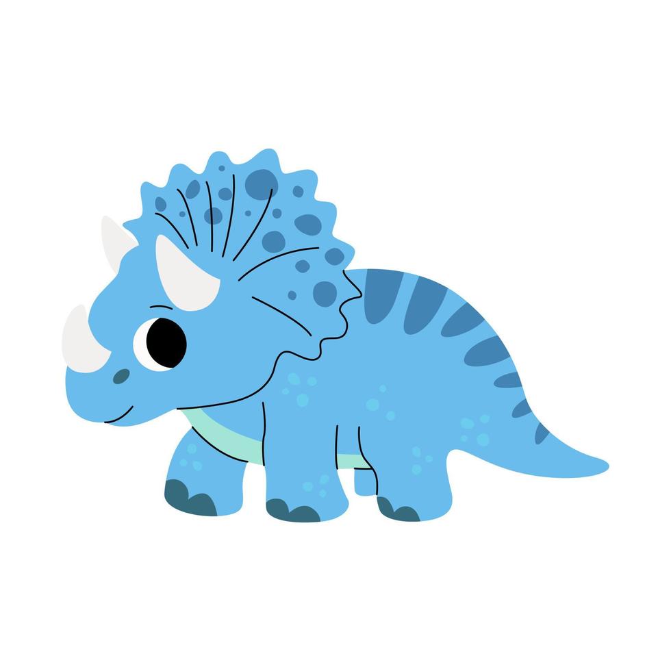 lindo bebé dinosaurio triceratops. reptiles jurásicos. paleontología de dinosaurios prehistóricos infantiles. fauna de la era de los dinosaurios. lagarto prehistórico para niños. vector