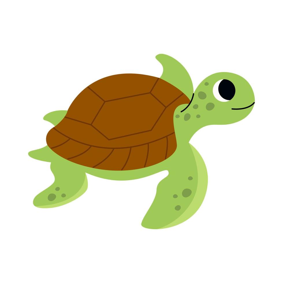 linda tortuga verde nadando, animal marino. habitantes del mar, vida submarina del océano. mamíferos acuáticos infantiles imprimen para guardería, ropa para niños, afiche, postal, patrón. vector