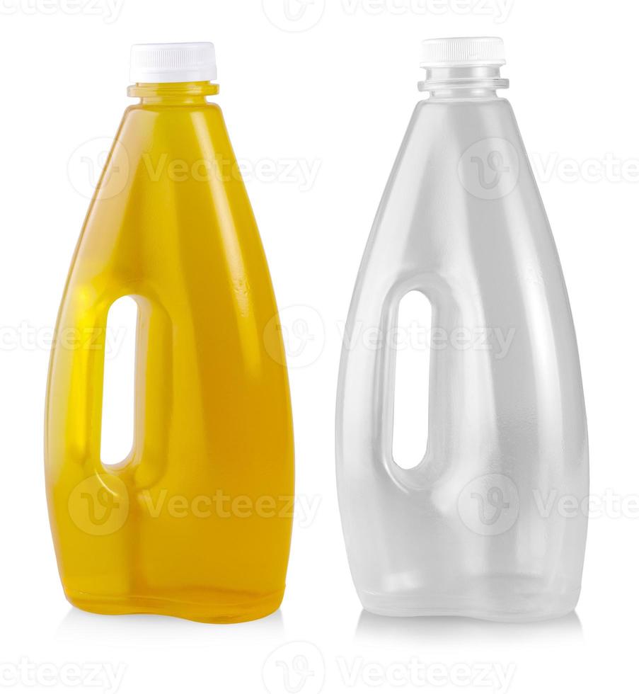 The Apple juice in plastic bottle isolated on white background photo