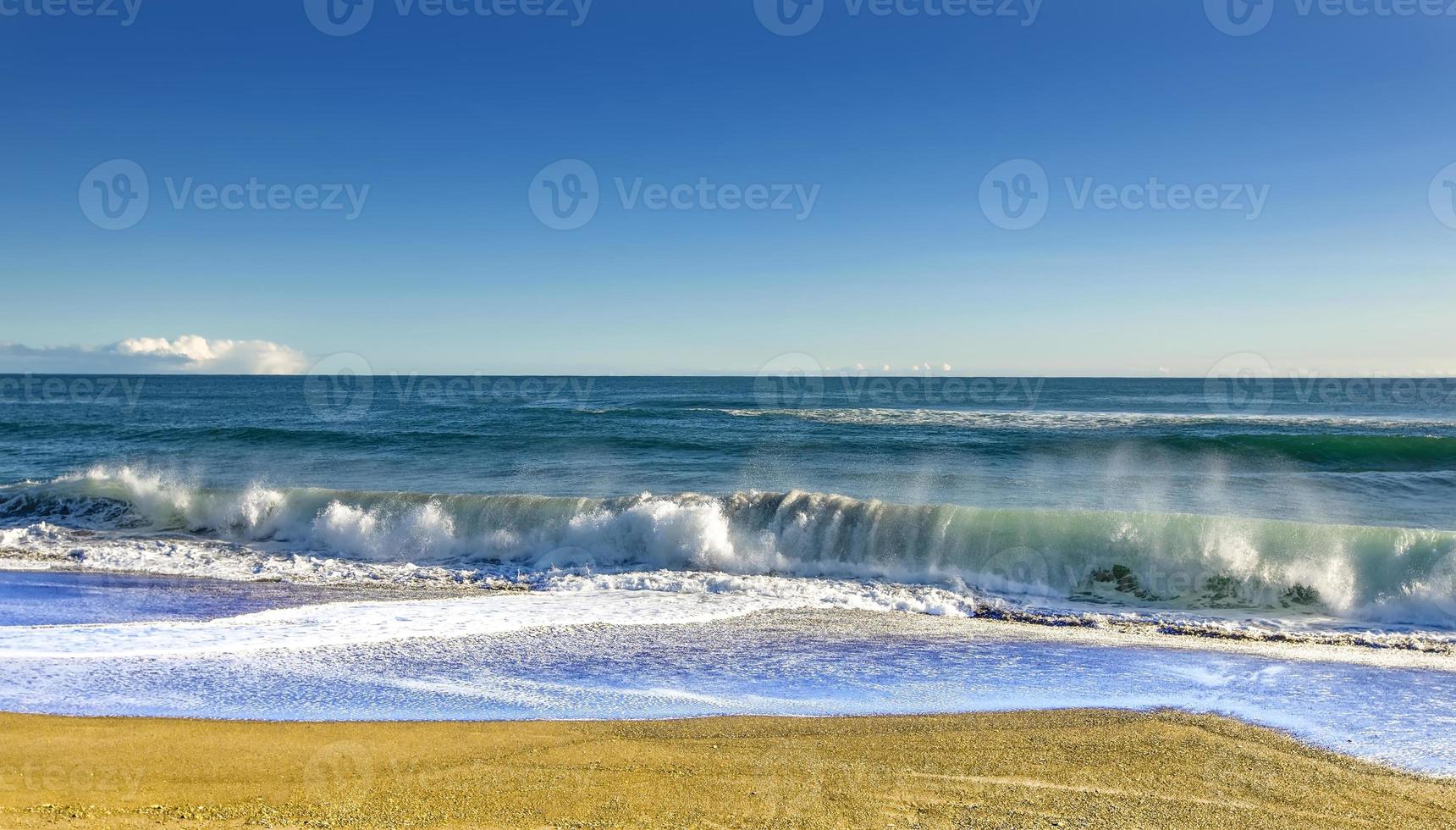 Landscape summer beach background, with sunny sky at the sea photo