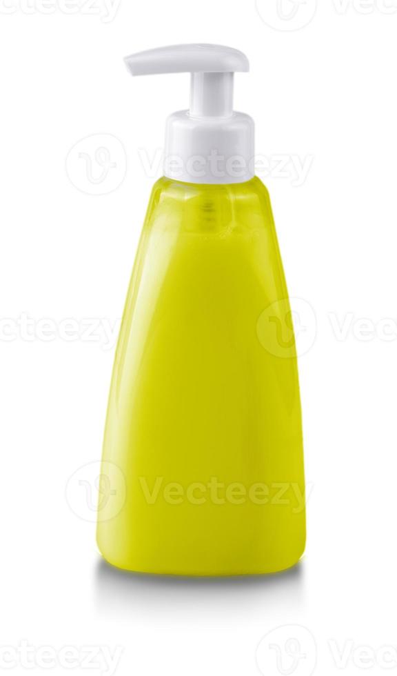 Yellow Plastic pump soap bottle without label photo