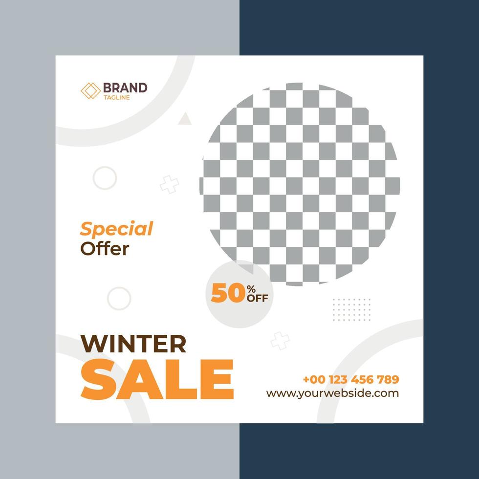 New editable minimal square Winter Sell banner template. Suitable for social media posts and web or internet ads. Vector illustration with photo college.