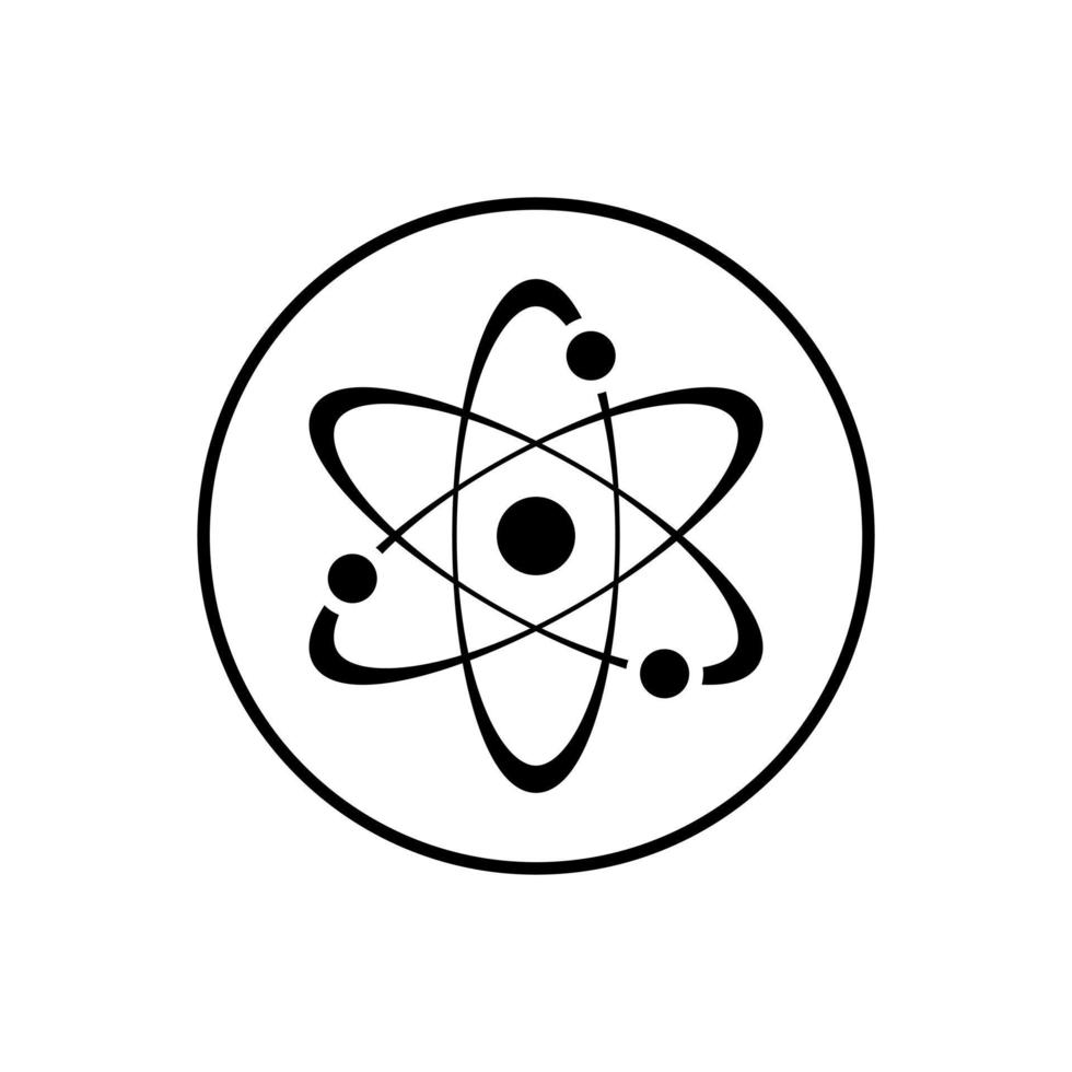 Science atom, atomic icon vector isolated on circle line background