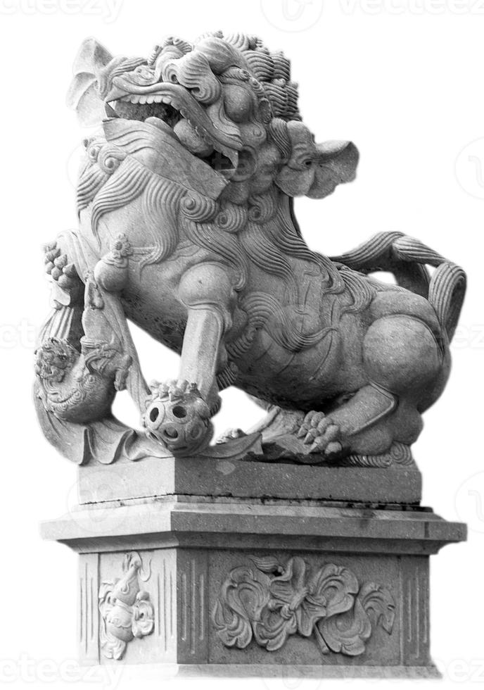 The Chinese Imperial Lion Statue on white background photo