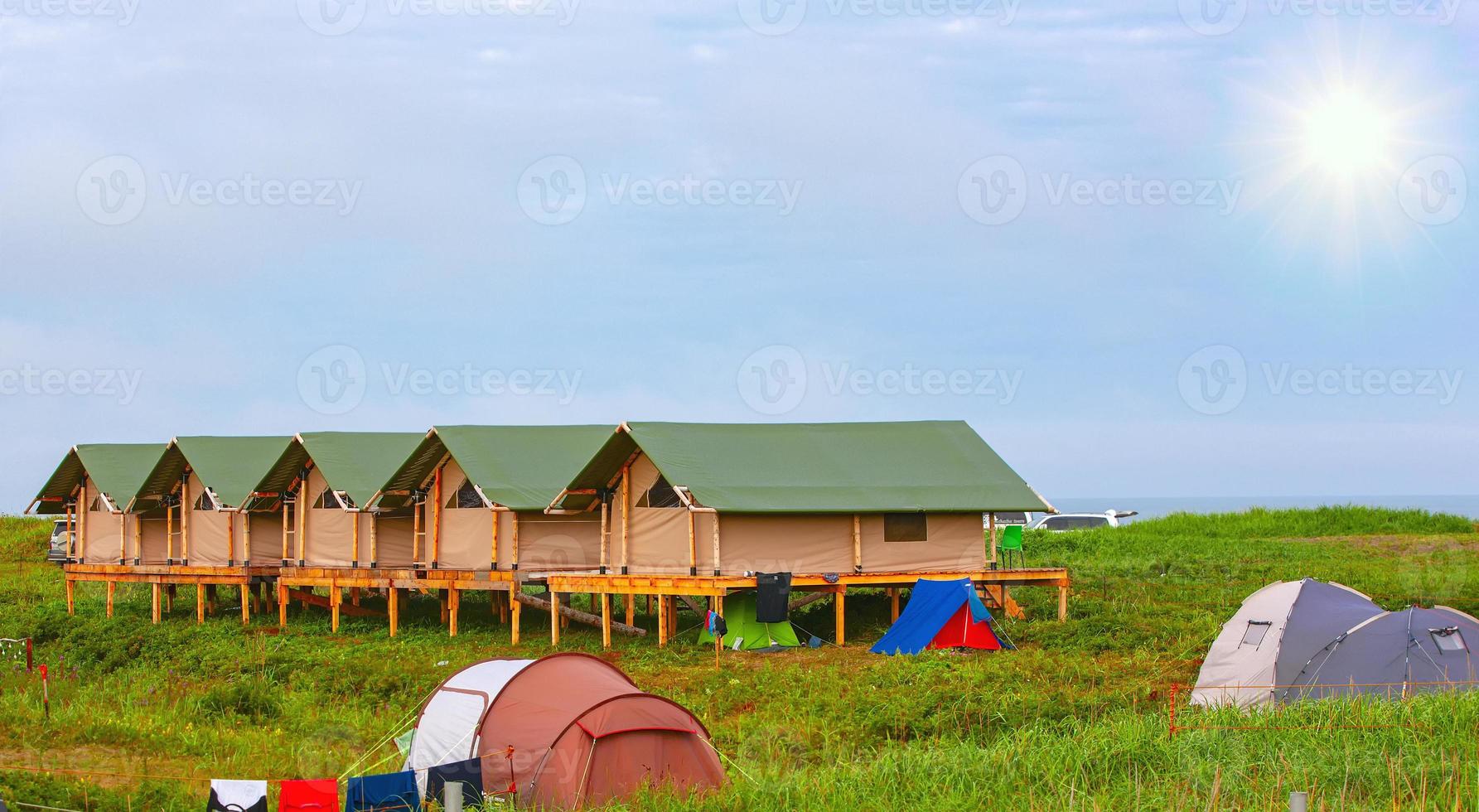 Glamping on the Pacific coast in an ecologically clean place in Russia. Kamchatka. photo