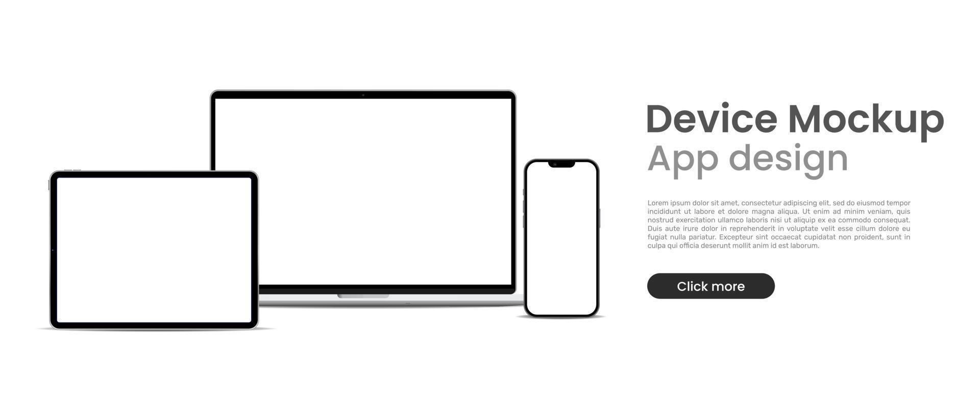 Laptop and smartphone and tablet mockup white screen display for website banner. Vector Illustration.