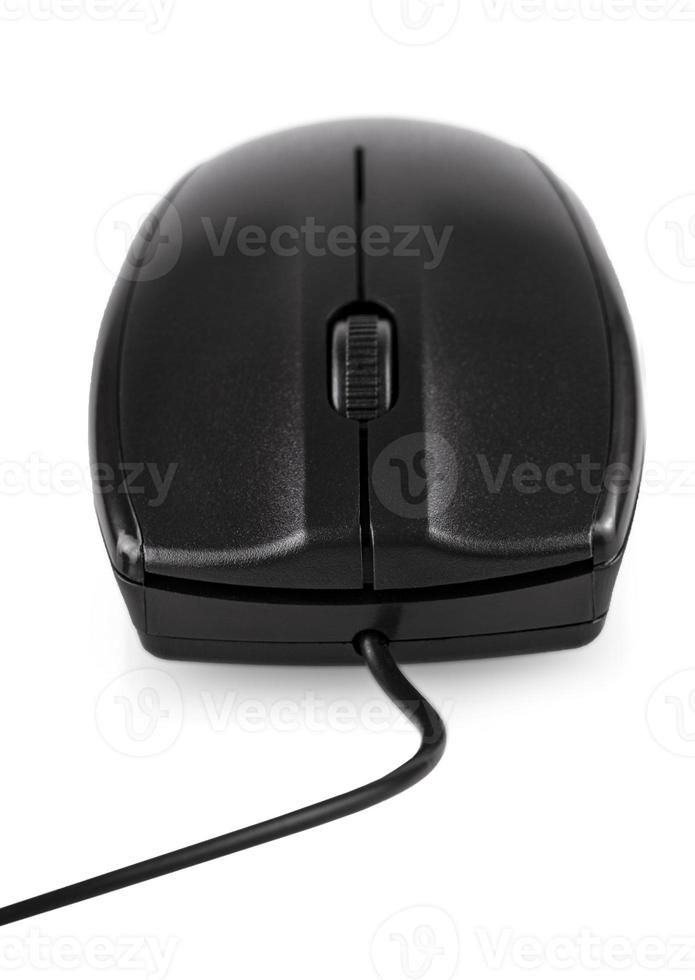 black computer mouse isolated on white background photo