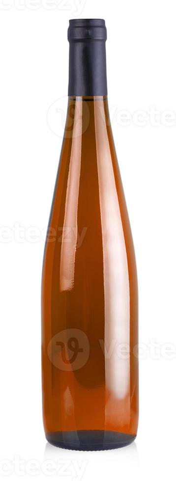 The close up bottle of rose wine isolated on white background photo