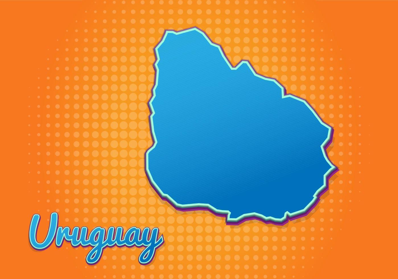 Retro map of Uruguay with halftone background. Cartoon map icon in comic book and pop art style. Cartography business concept. Great for kids design,educational game,magnet or poster design. vector