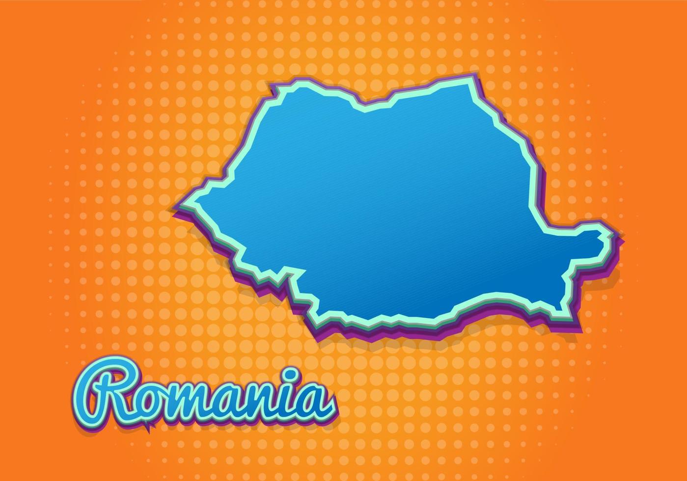 Retro map of Romania with halftone background. Cartoon map icon in comic book and pop art style. Cartography business concept. Great for kids design,educational game,magnet or poster design. vector