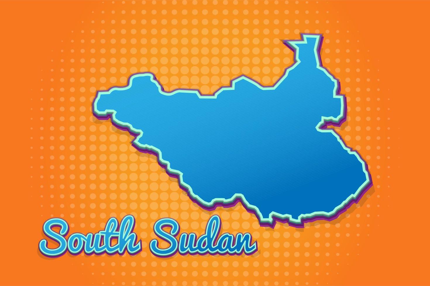 Retro map of South Sudan with halftone background. Cartoon map icon in comic book and pop art style. Cartography business concept. Great for kids design,educational game,magnet or poster design. vector