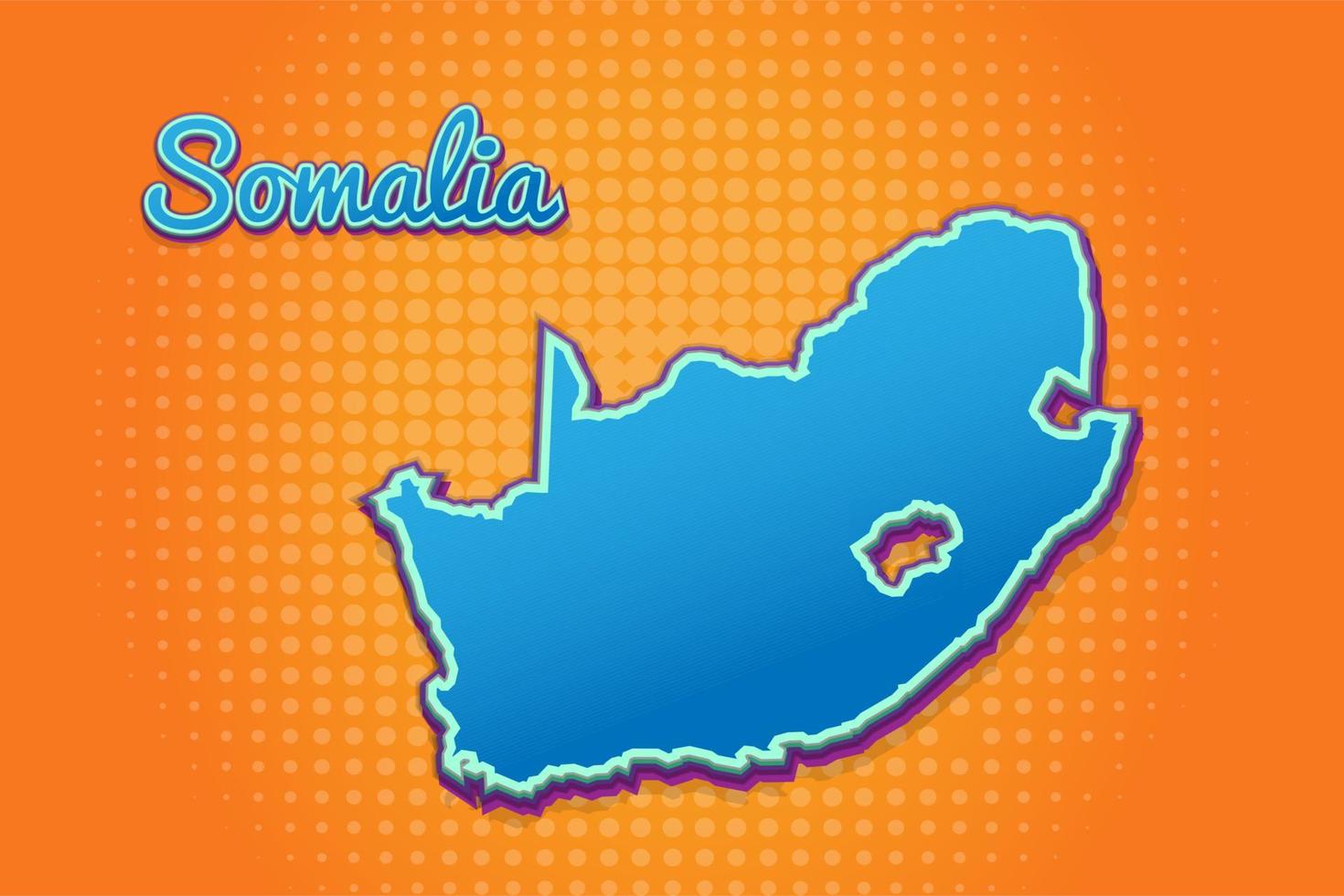 Retro map of Somalia with halftone background. Cartoon map icon in comic book and pop art style. Cartography business concept. Great for kids design,educational game,magnet or poster design. vector