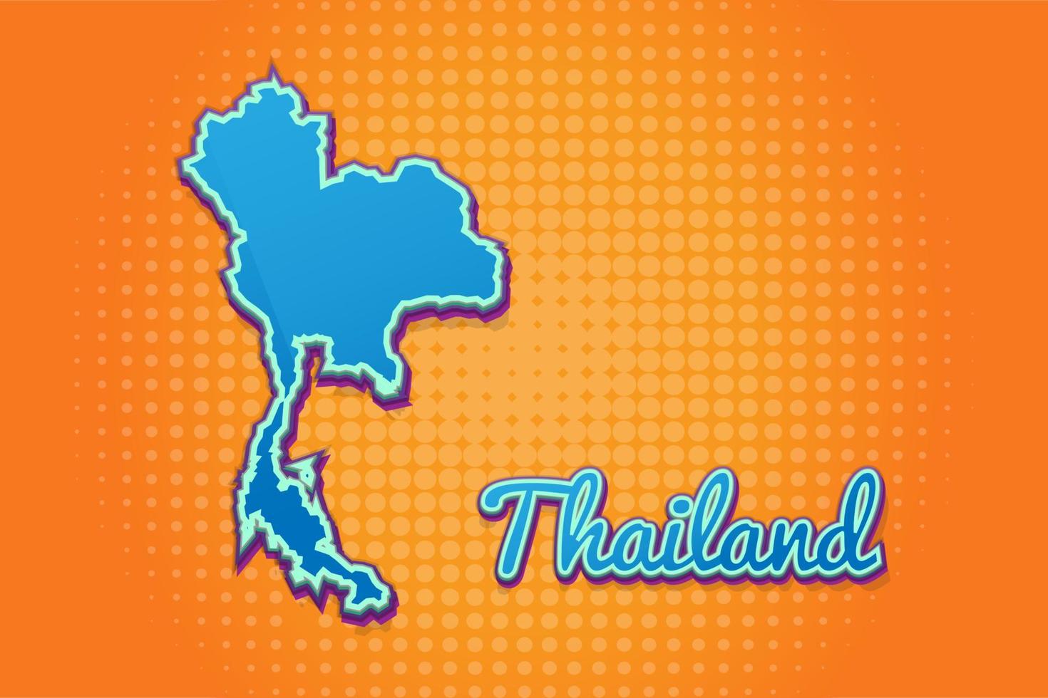 Retro map of thailand with halftone background. Cartoon map icon in comic book and pop art style. Cartography business concept. Great for kids design,educational game,magnet or poster design. vector