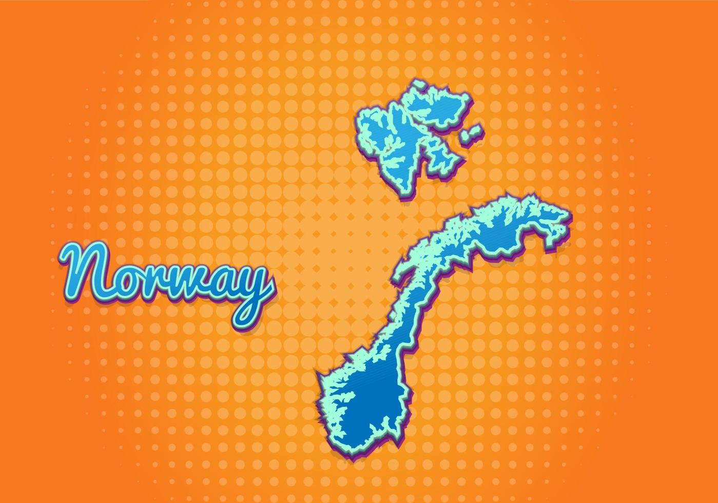 Retro map of Norway with halftone background. Cartoon map icon in comic book and pop art style. Cartography business concept. Great for kids design,educational game,magnet or poster design. vector