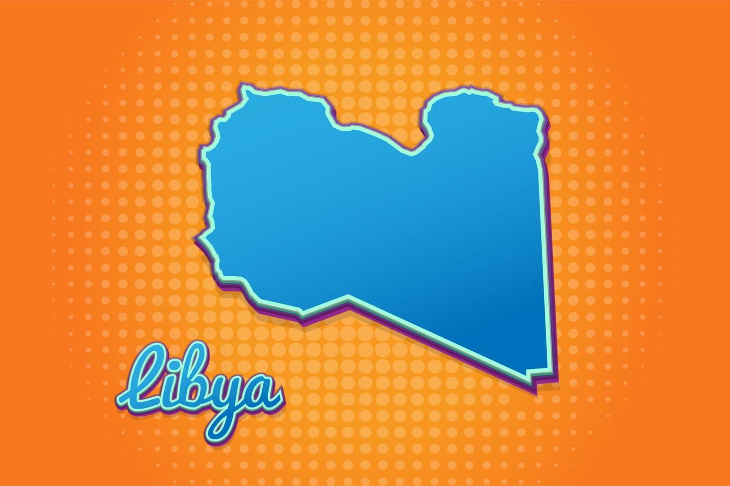 Retro map of Libya with halftone background. Cartoon map icon in comic book and pop art style. Cartography business concept. Great for kids design,educational game,magnet or poster design. vector