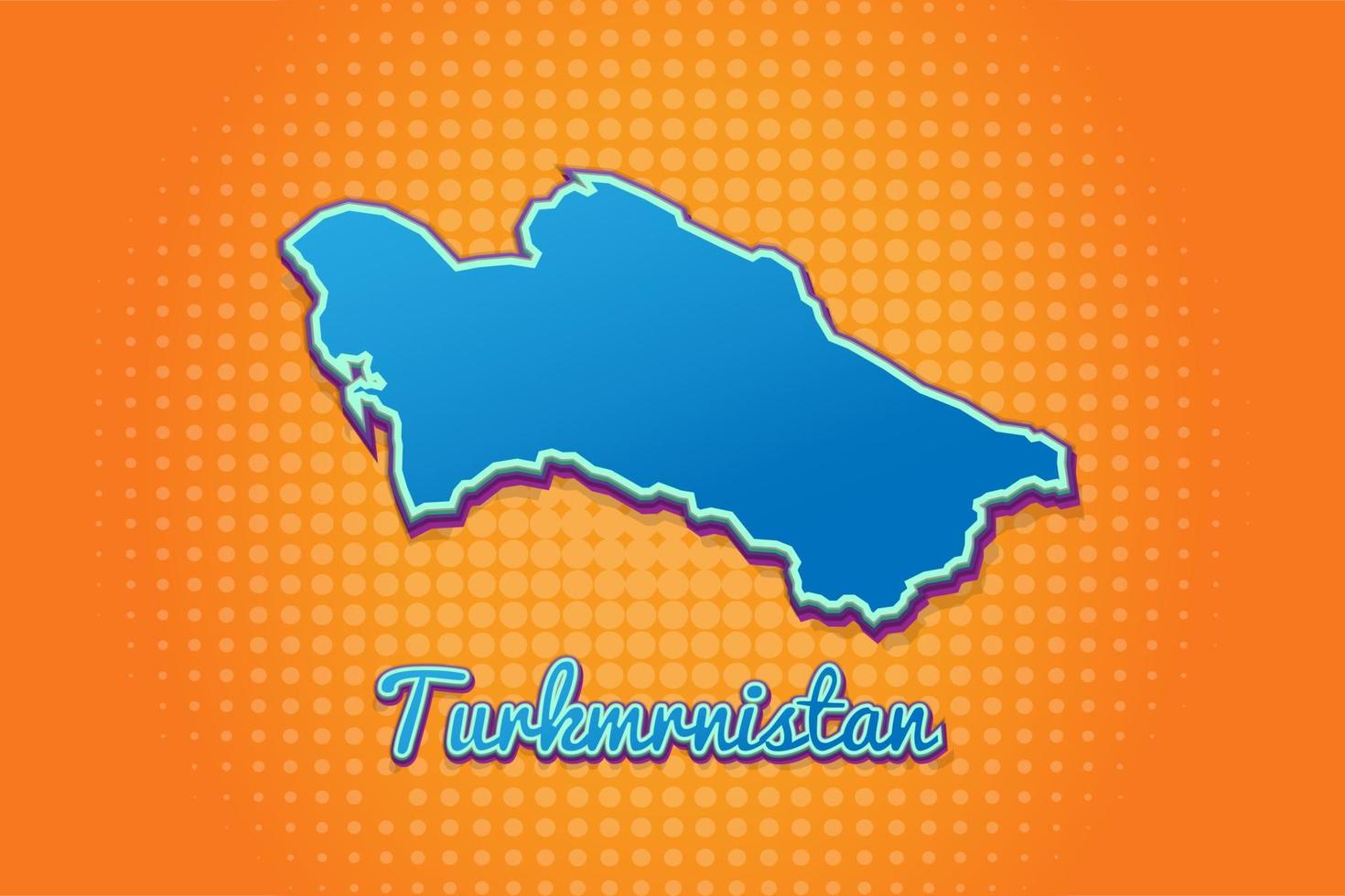 Retro map of Turkmrnistan with halftone background. Cartoon map icon in comic book and pop art style. Cartography business concept. Great for kids design,educational game,magnet or poster design. vector