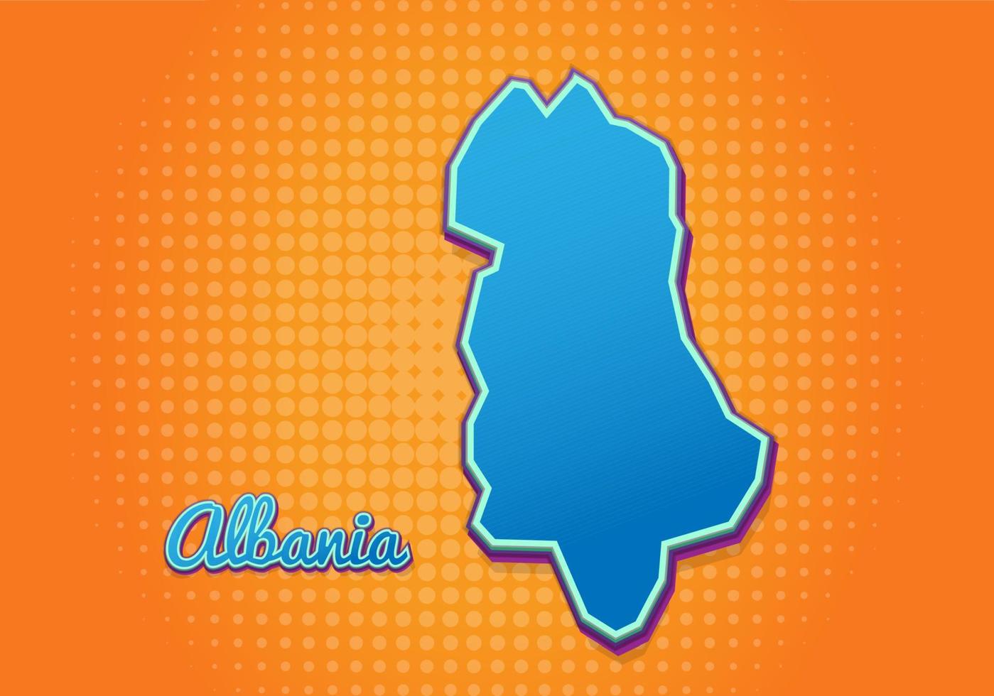 Retro map of albania with halftone background. Cartoon map icon in comic book and pop art style. Cartography business concept. Great for kids design,educational game,magnet or poster design. vector