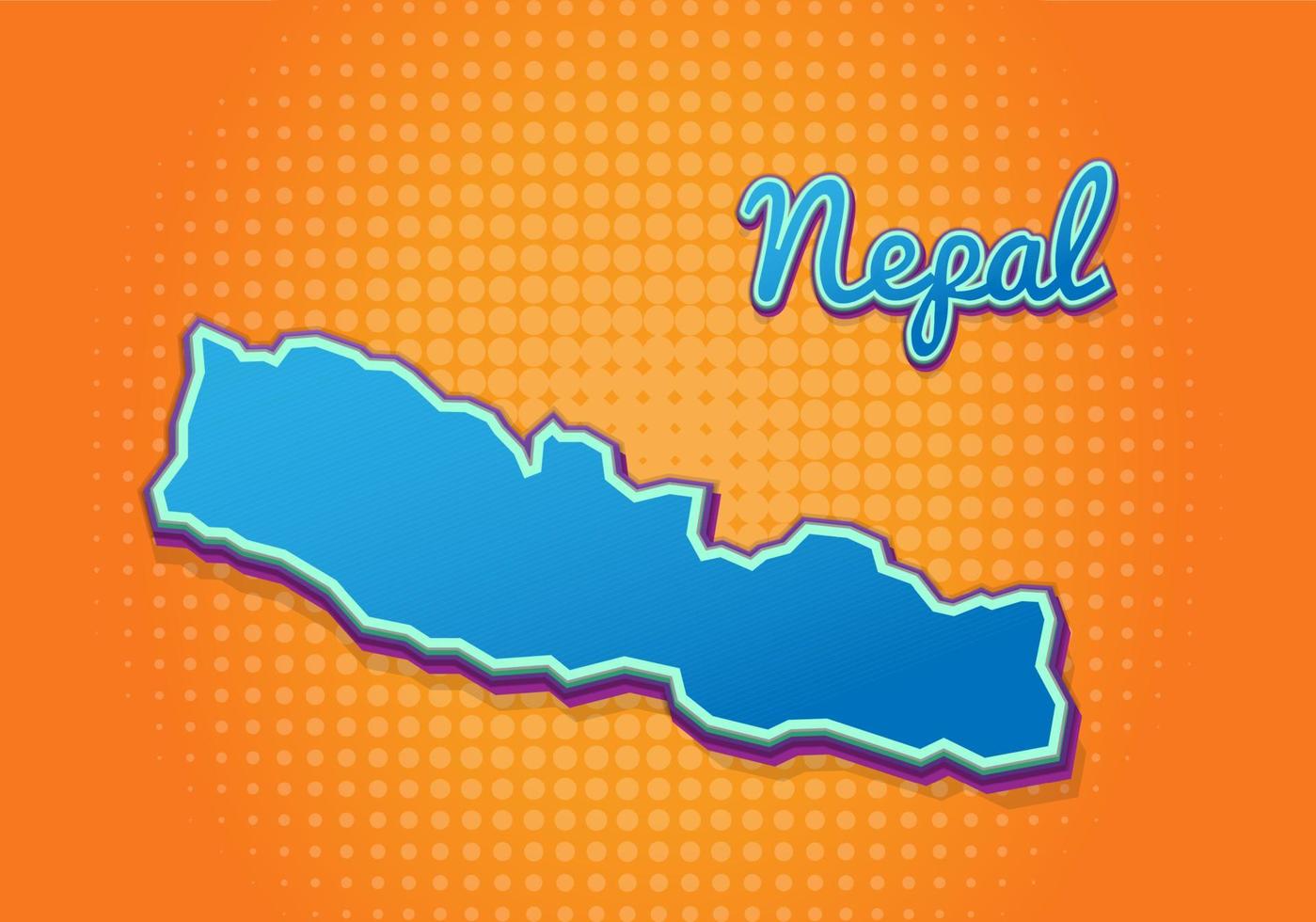 Retro map of nepal with halftone background. Cartoon map icon in comic book and pop art style. Cartography business concept. Great for kids design,educational game,magnet or poster design. vector