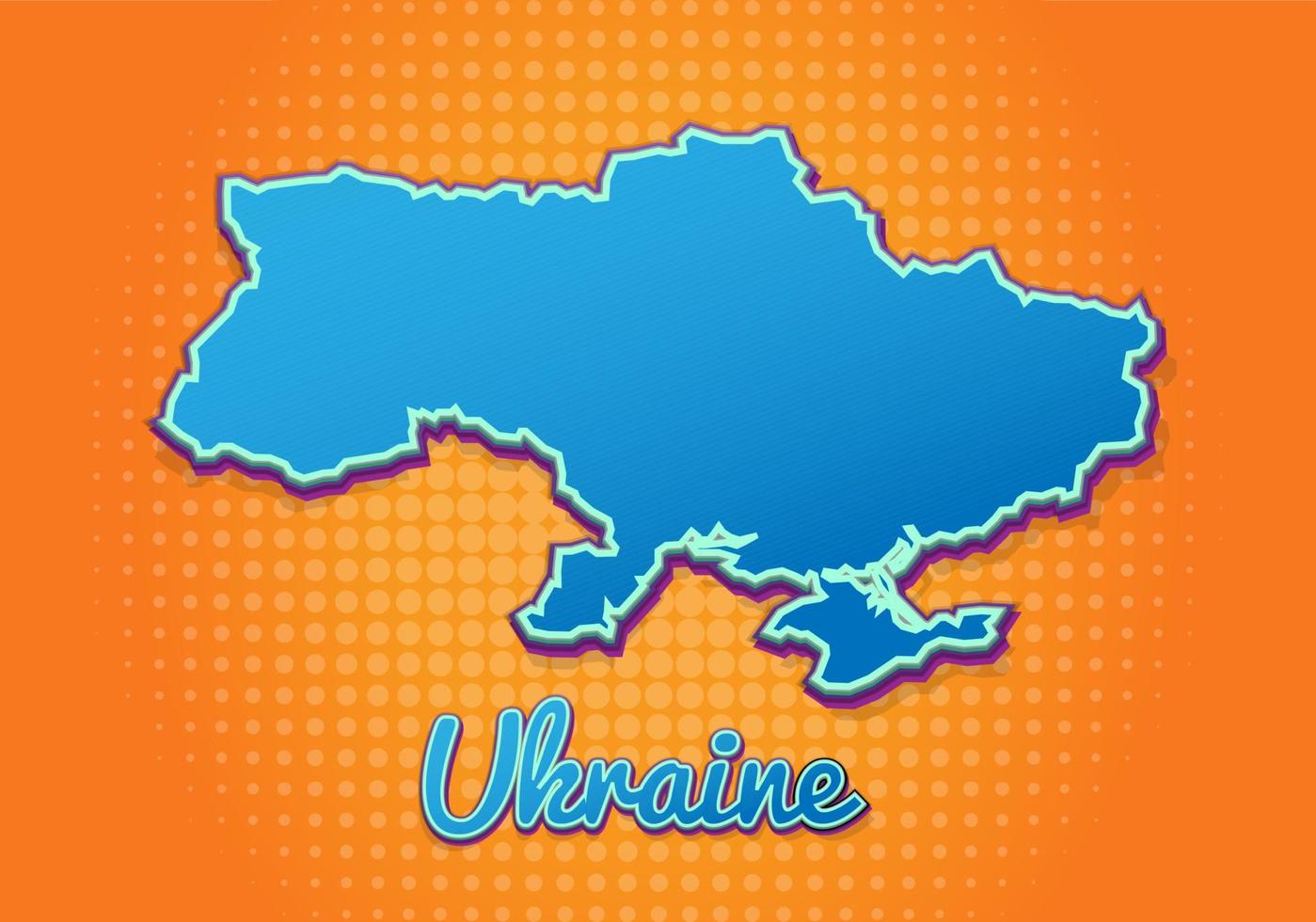 Retro map of Ukraine with halftone background. Cartoon map icon in comic book and pop art style. Cartography business concept. Great for kids design,educational game,magnet or poster design. vector