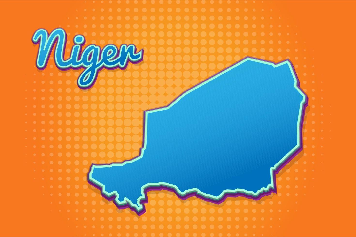 Retro map of Niger with halftone background. Cartoon map icon in comic book and pop art style. Cartography business concept. Great for kids design,educational game,magnet or poster design. vector