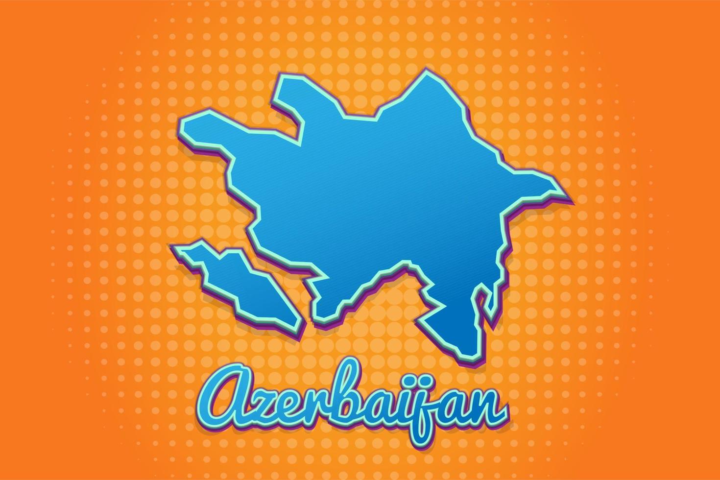 Retro map of azerbaijan with halftone background. Cartoon map icon in comic book and pop art style. Cartography business concept. Great for kids design,educational game,magnet or poster design. vector