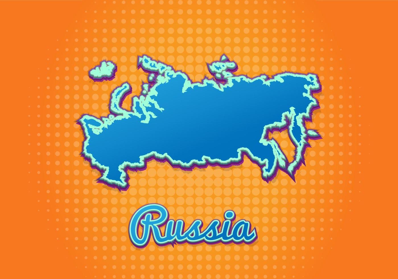 Retro map of russia with halftone background. Cartoon map icon in comic book and pop art style. Cartography business concept. Great for kids design,educational game,magnet or poster design. vector