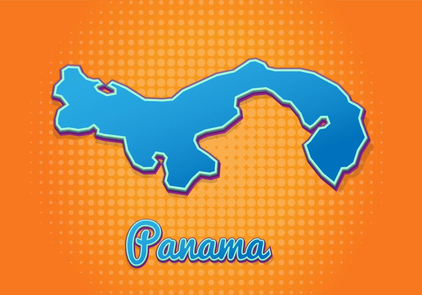 Mapa retro de Panamá con fondo de medios tonos. icono de mapa de dibujos animados en cómic y estilo pop art. concepto de negocio de cartografía. genial para el diseño de niños, juegos educativos, imanes o diseño de afiches. vector