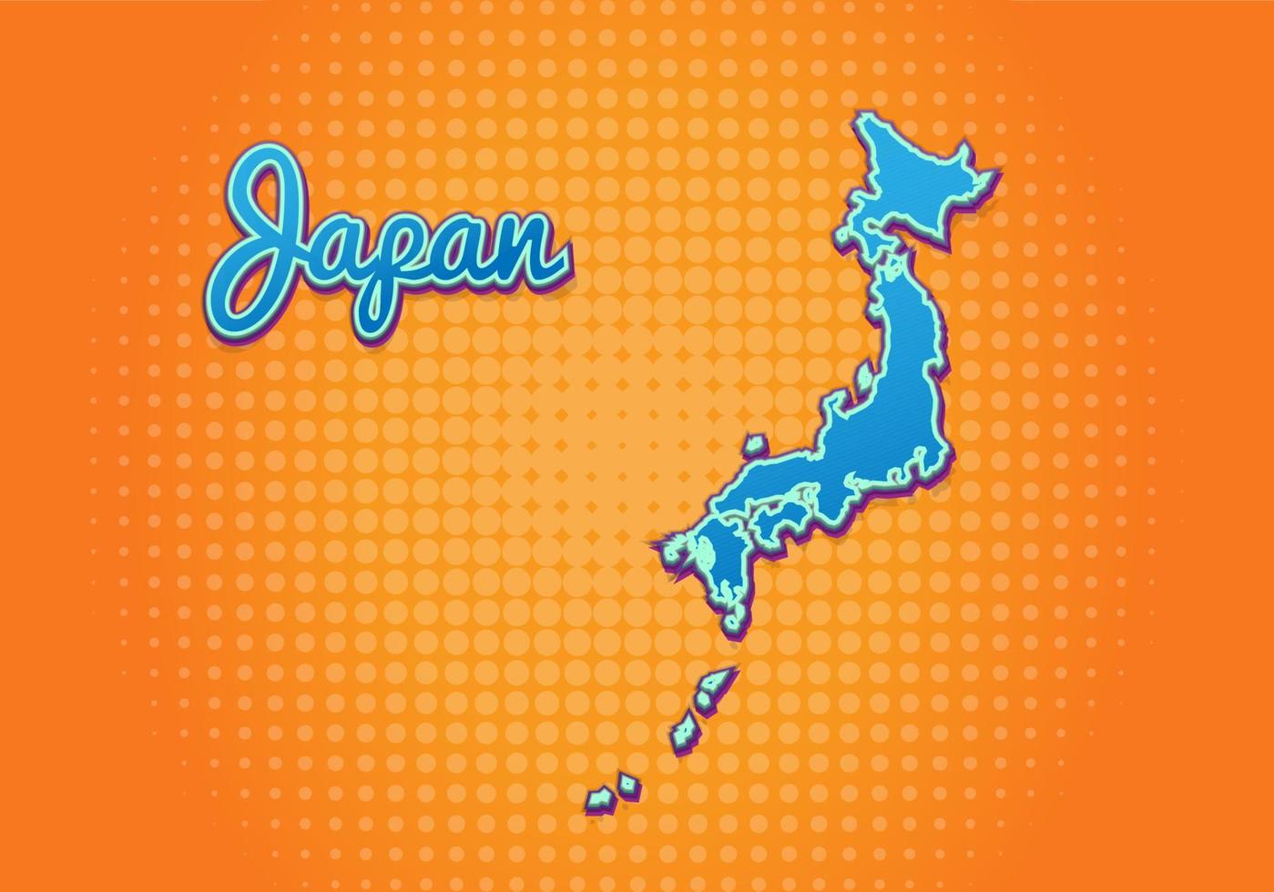 mapa retro de Japón con fondo de medios tonos. icono de mapa de dibujos animados en cómic y estilo pop art. concepto de negocio de cartografía. genial para el diseño de niños, juegos educativos, imanes o diseño de afiches. vector