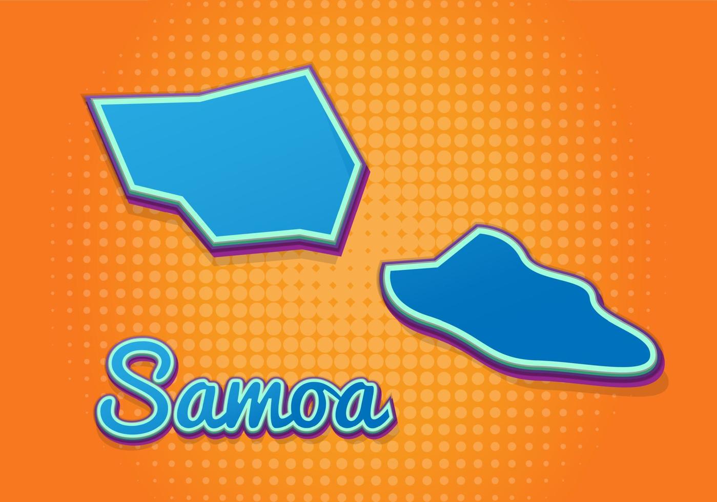 Retro map of Samoa with halftone background. Cartoon map icon in comic book and pop art style. Cartography business concept. Great for kids design,educational game,magnet or poster design. vector