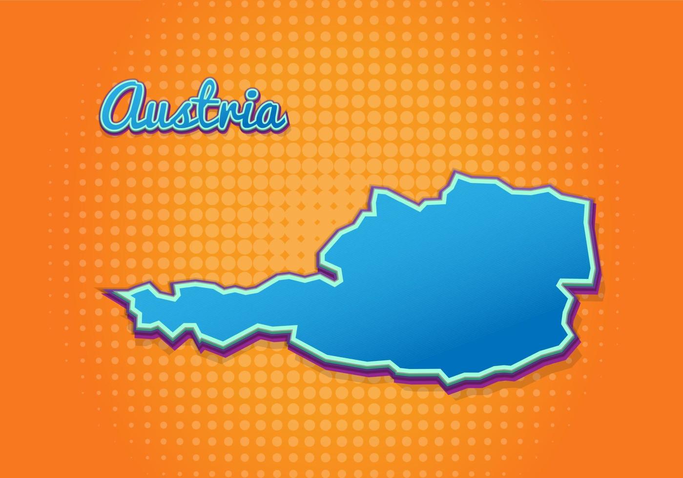 Retro map of austria with halftone background. Cartoon map icon in comic book and pop art style. Cartography business concept. Great for kids design,educational game,magnet or poster design. vector