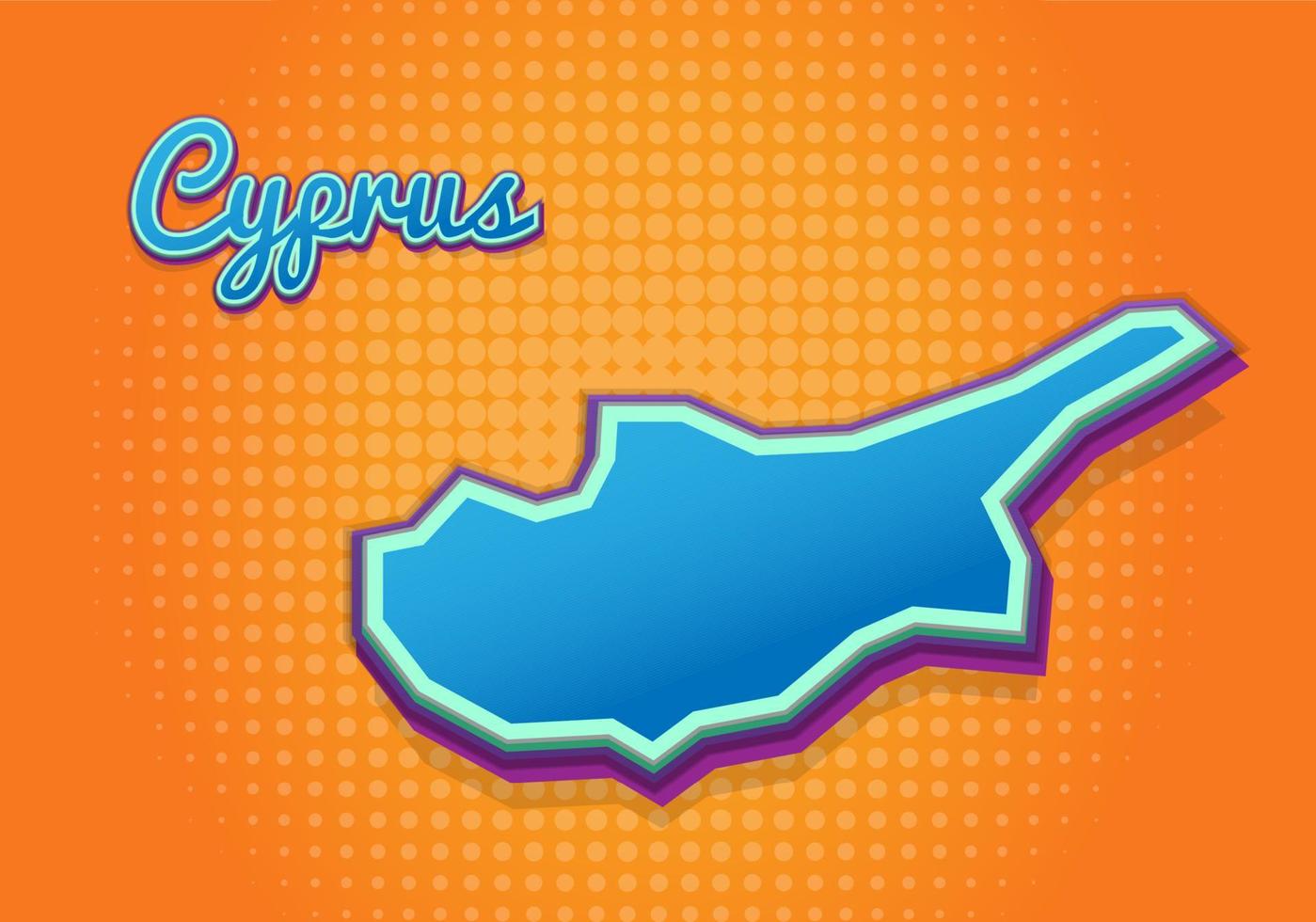 Retro map of cyprus with halftone background. Cartoon map icon in comic book and pop art style. Cartography business concept. Great for kids design,educational game,magnet or poster design. vector