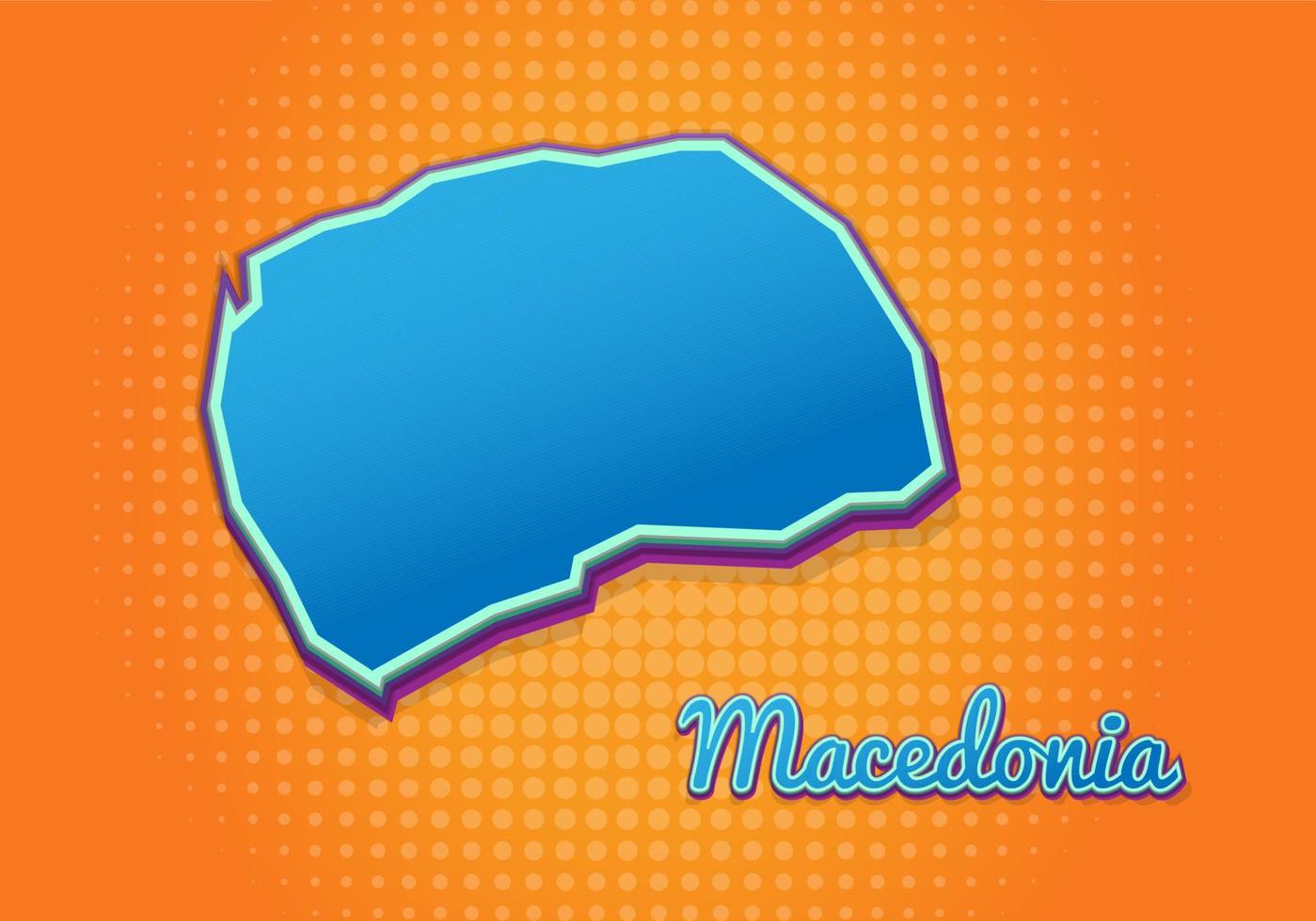 Retro map of macedonia with halftone background. Cartoon map icon in comic book and pop art style. Cartography business concept. Great for kids design,educational game,magnet or poster design. vector