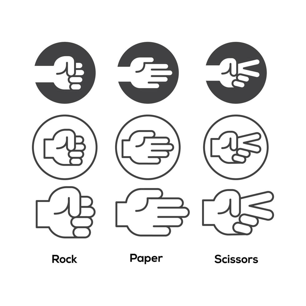 roca, tijeras, gesto de mano de papel. icono de vectores