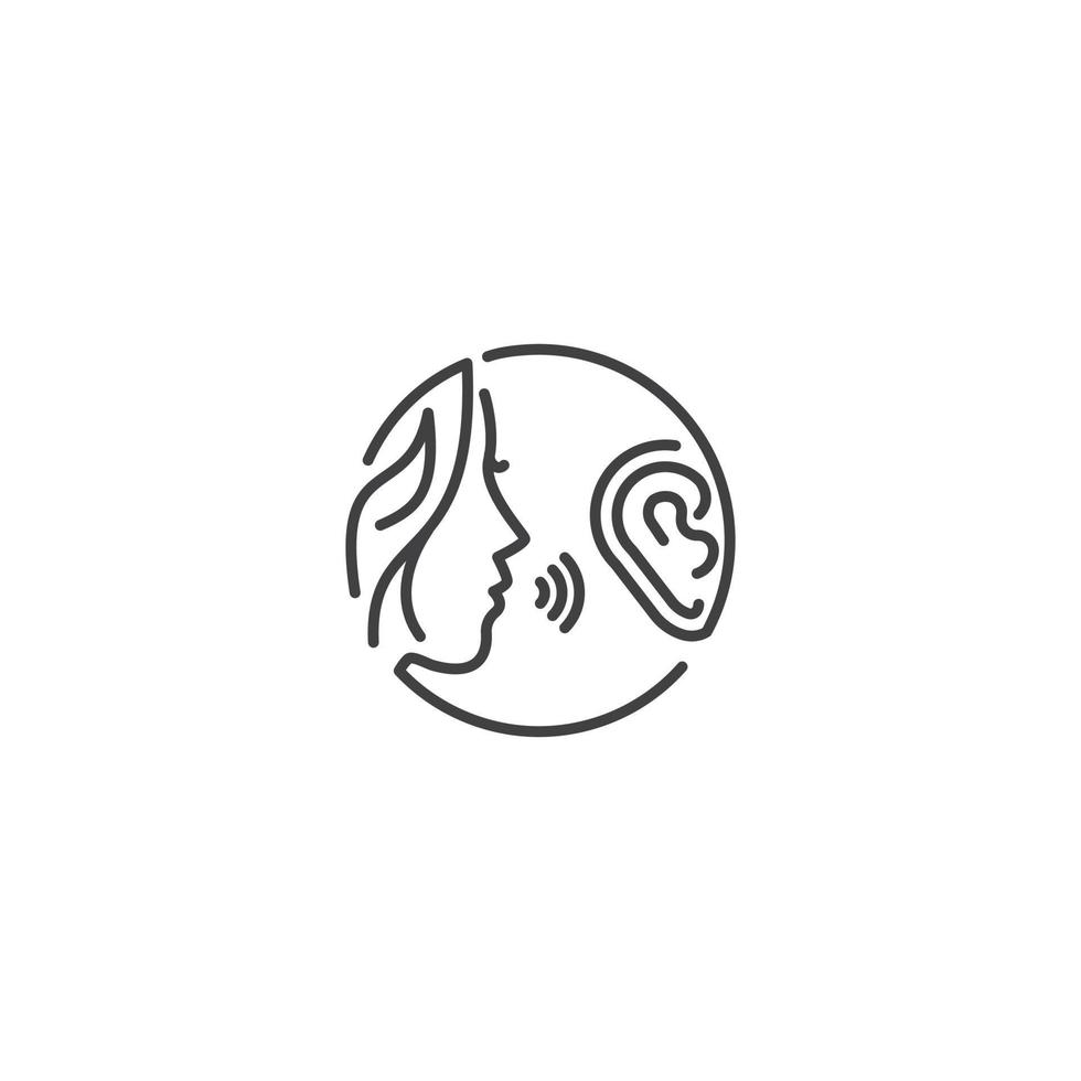 Women speak and listen, gossip, listener, inside circle line art style. Vector logo icon