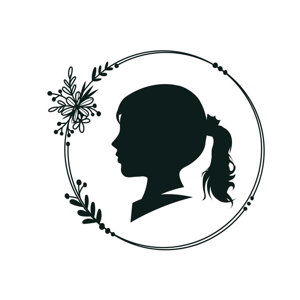 silhouette beautiful teen girl with circle Floral frames vector
