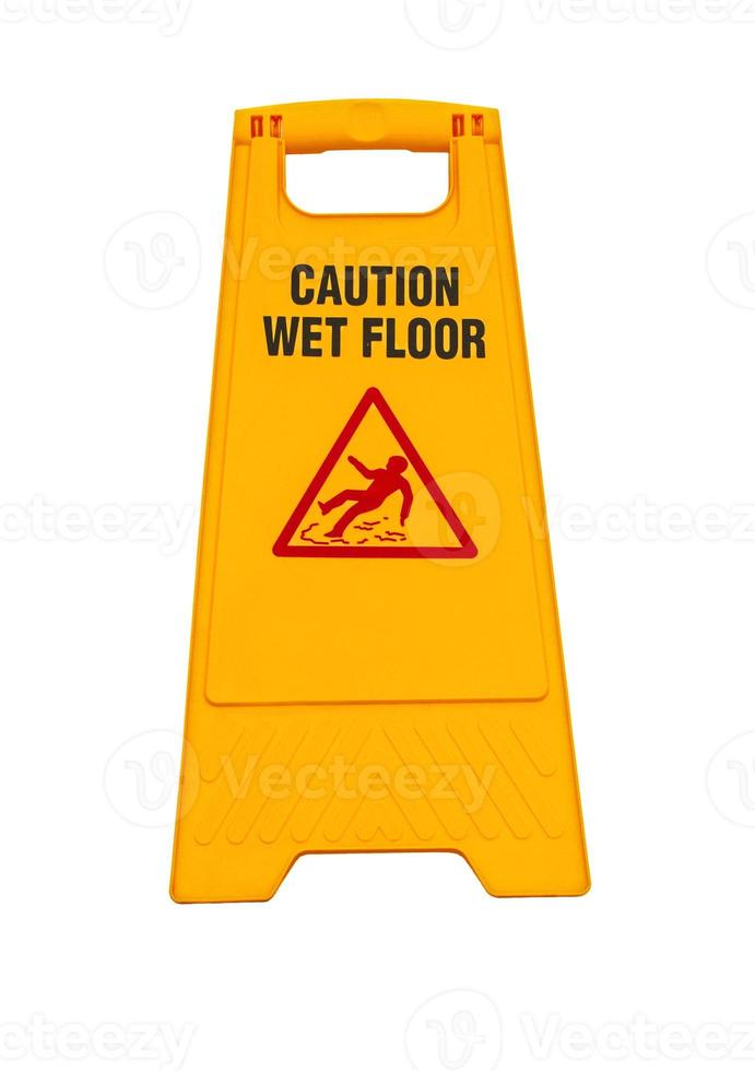 Warning sign for slippery floor isolated on white background, copy space. photo
