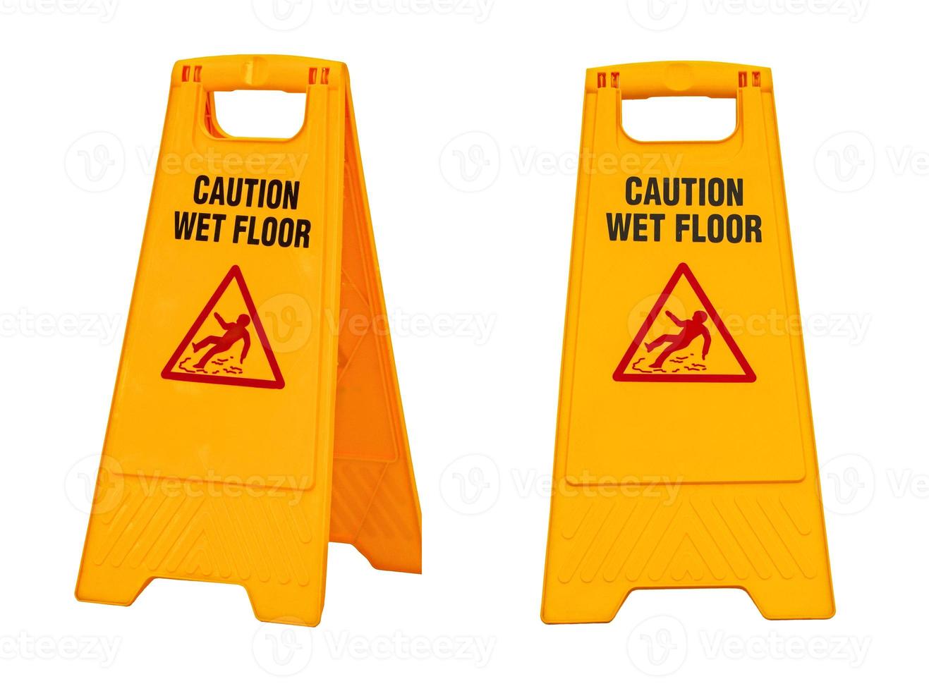 Warning sign for slippery floor isolated on white background, copy space. photo