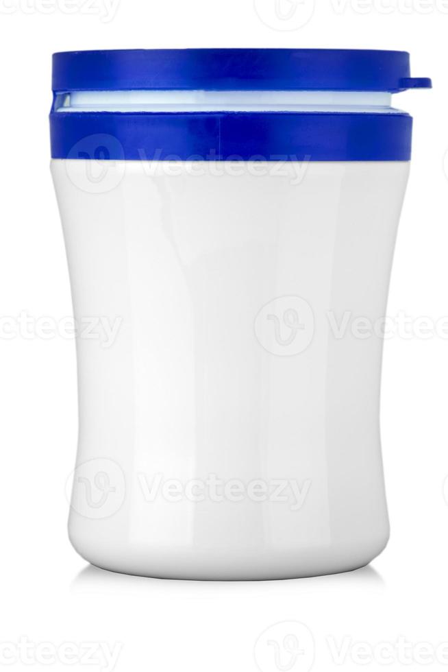 white jar with blue cap without label on a white background with clipping path photo