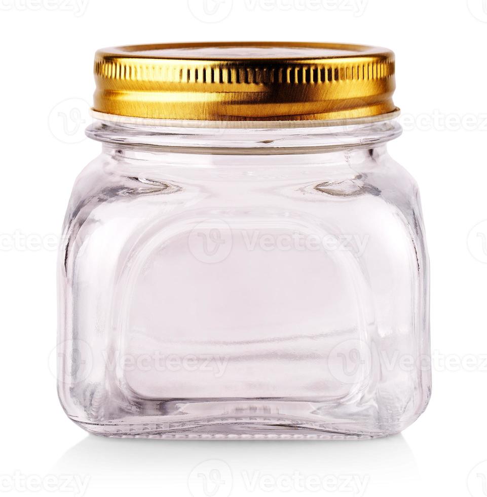 empty glass jars for bulk materials with lids. photo