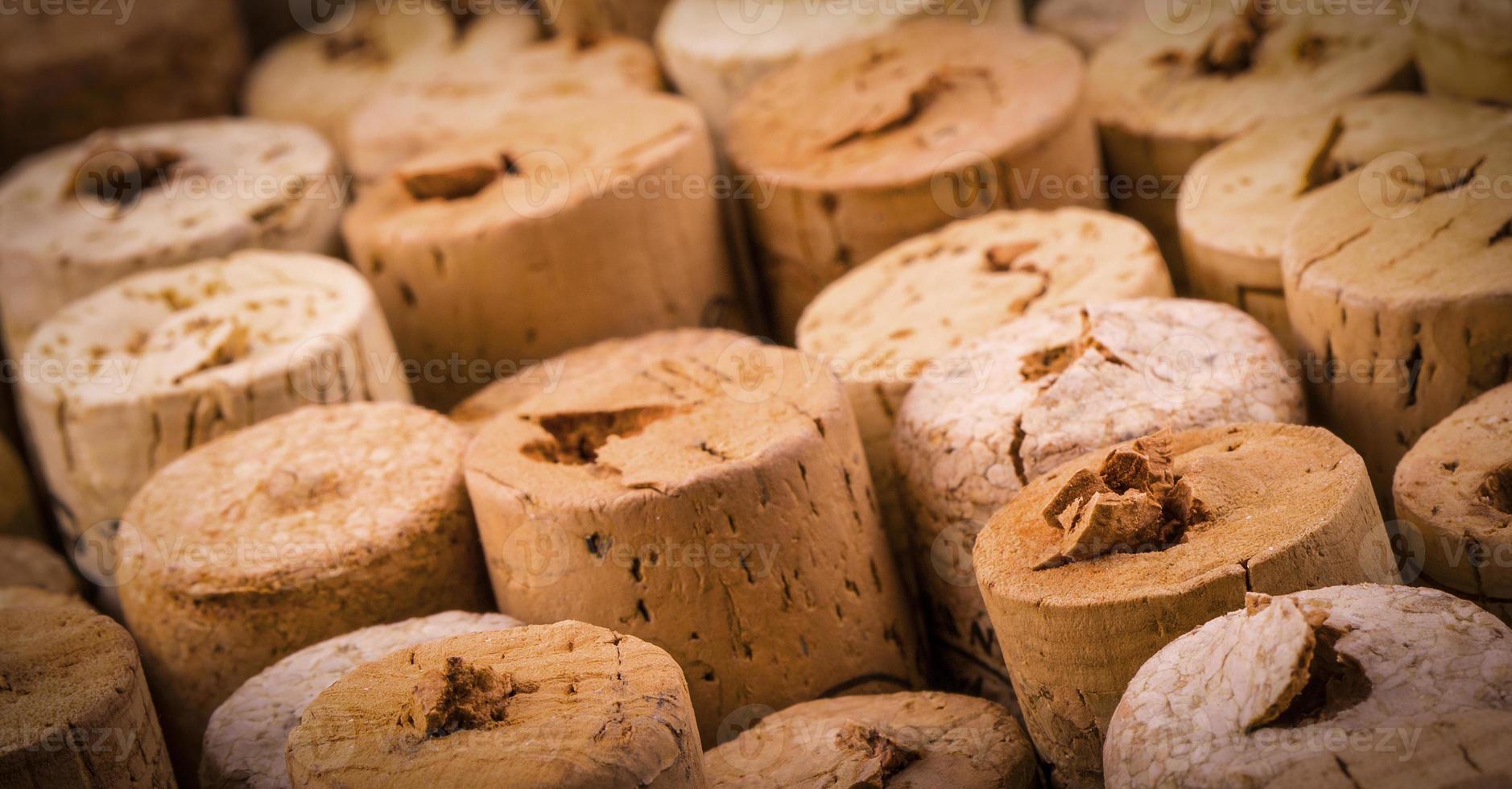 Background pattern of wine bottles corks. Close up photo